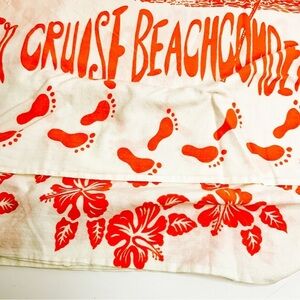 VINTAGE TIKIK Orange and White Beach Tablecloth with Floral and Footprint Design